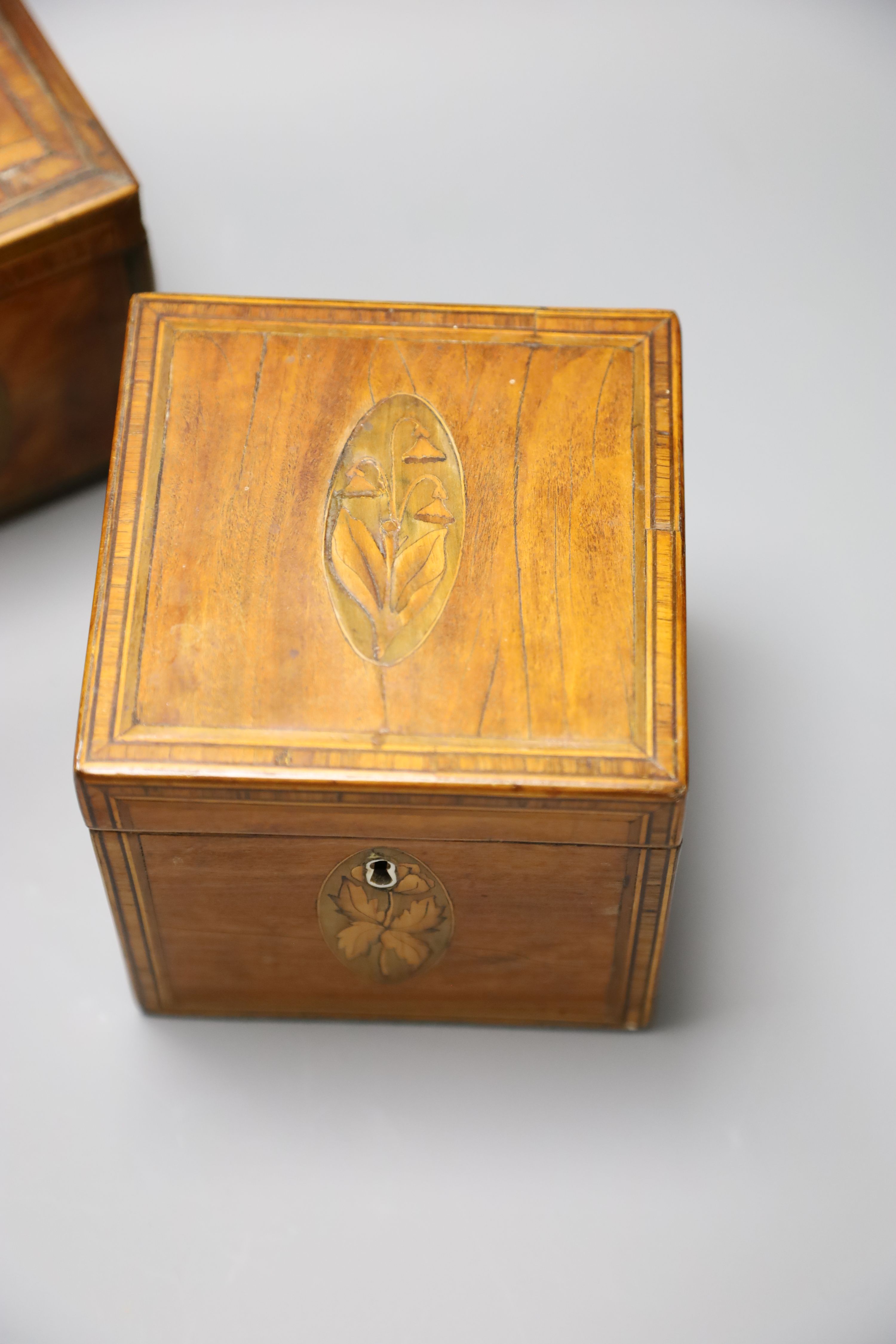 Two George III marquetry tea caddies, longest 20cm